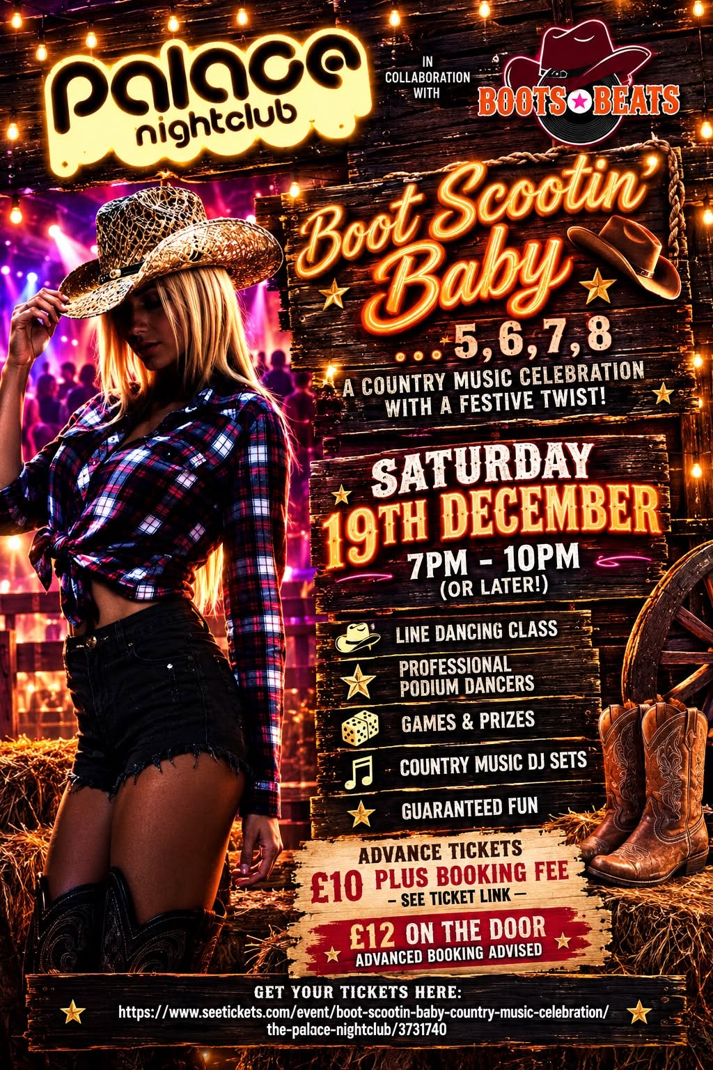 Boot Scootin' Baby with Boots and Beats at The Palace Nightclub, Saturday 19 December